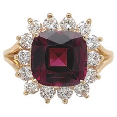14K Yellow Gold 3.75 carat Garnet Ring with Diamond Halo