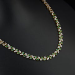 14K Yellow Gold 3.75 CT Natural Green Diamond Marquise Laurel Leaf Vine Necklace