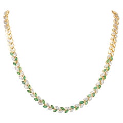 14K Yellow Gold 3.75 CT Natural Green Diamond Marquise Laurel Leaf Vine Necklace