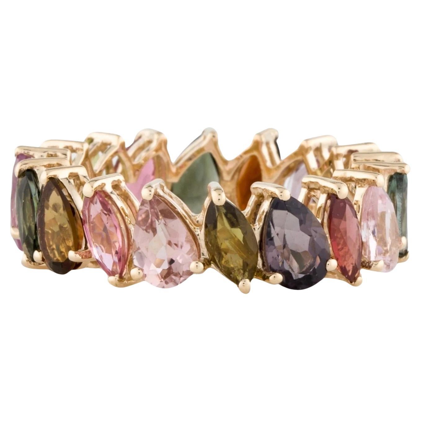 14K Yellow Gold 3.76ctw Multi-Color Tourmaline Eternity Band, Size 7