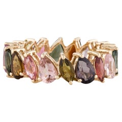 Anneau d'éternité en or jaune 14 carats avec tourmaline multicolore de 3,76 carats, taille 7