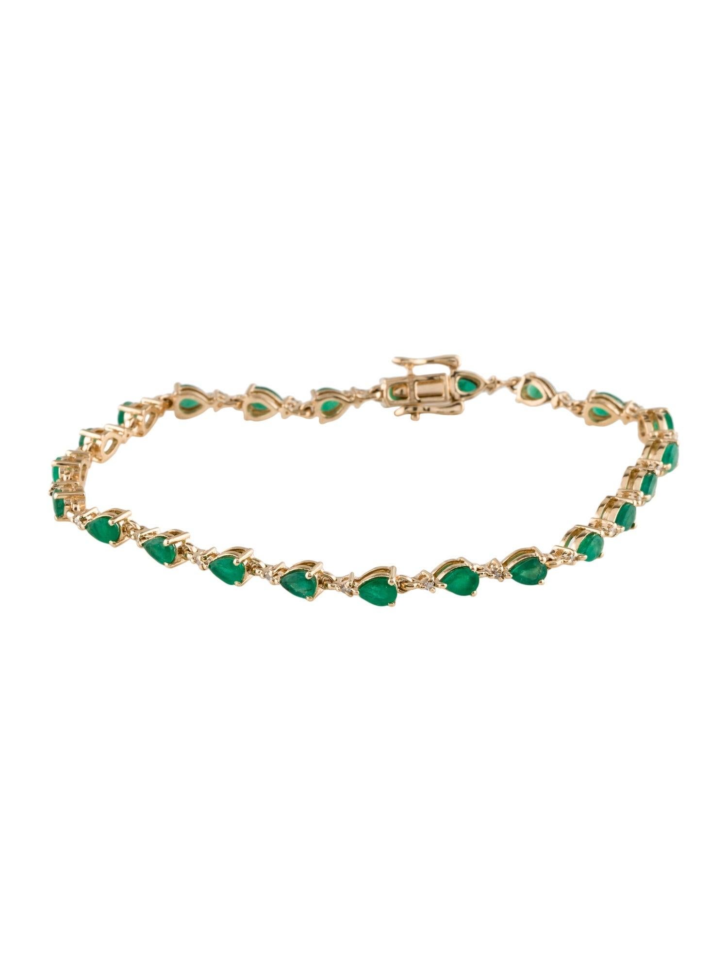 Delight in the unparalleled elegance of our 14K Yellow Gold Link Bracelet, a harmonious blend of luxury and design. This exquisite piece features 3.78 carats of Pear Modified Brilliant Emeralds, paired with 0.15 carats of near colorless diamonds.