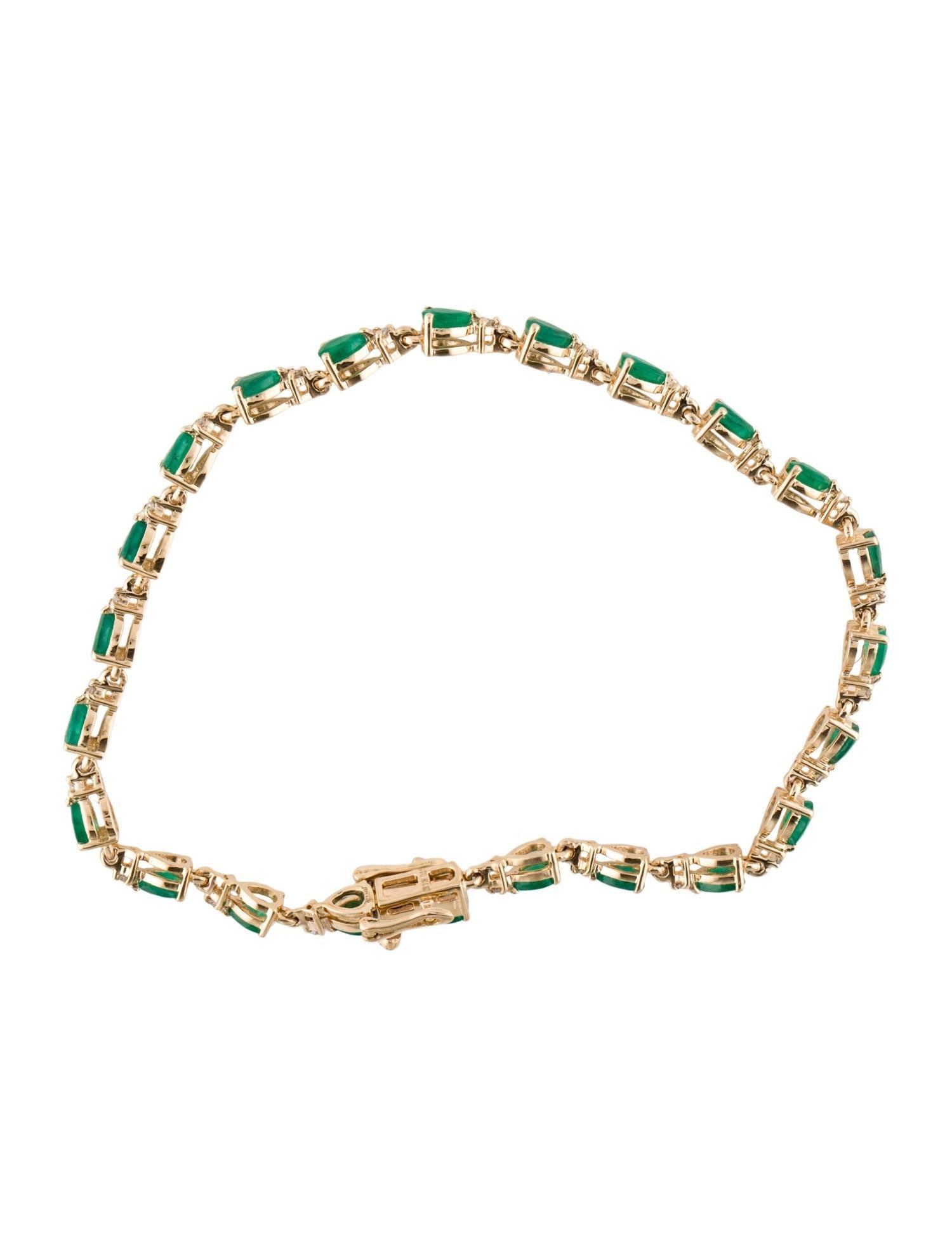 Pear Cut 14K Yellow Gold 3.78ctw Pear Modified Brilliant Emerald & Diamond Link Bracelet For Sale