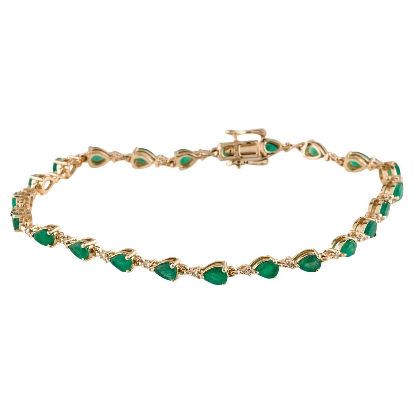 14K Yellow Gold 3.78ctw Pear Modified Brilliant Emerald & Diamond Link Bracelet For Sale