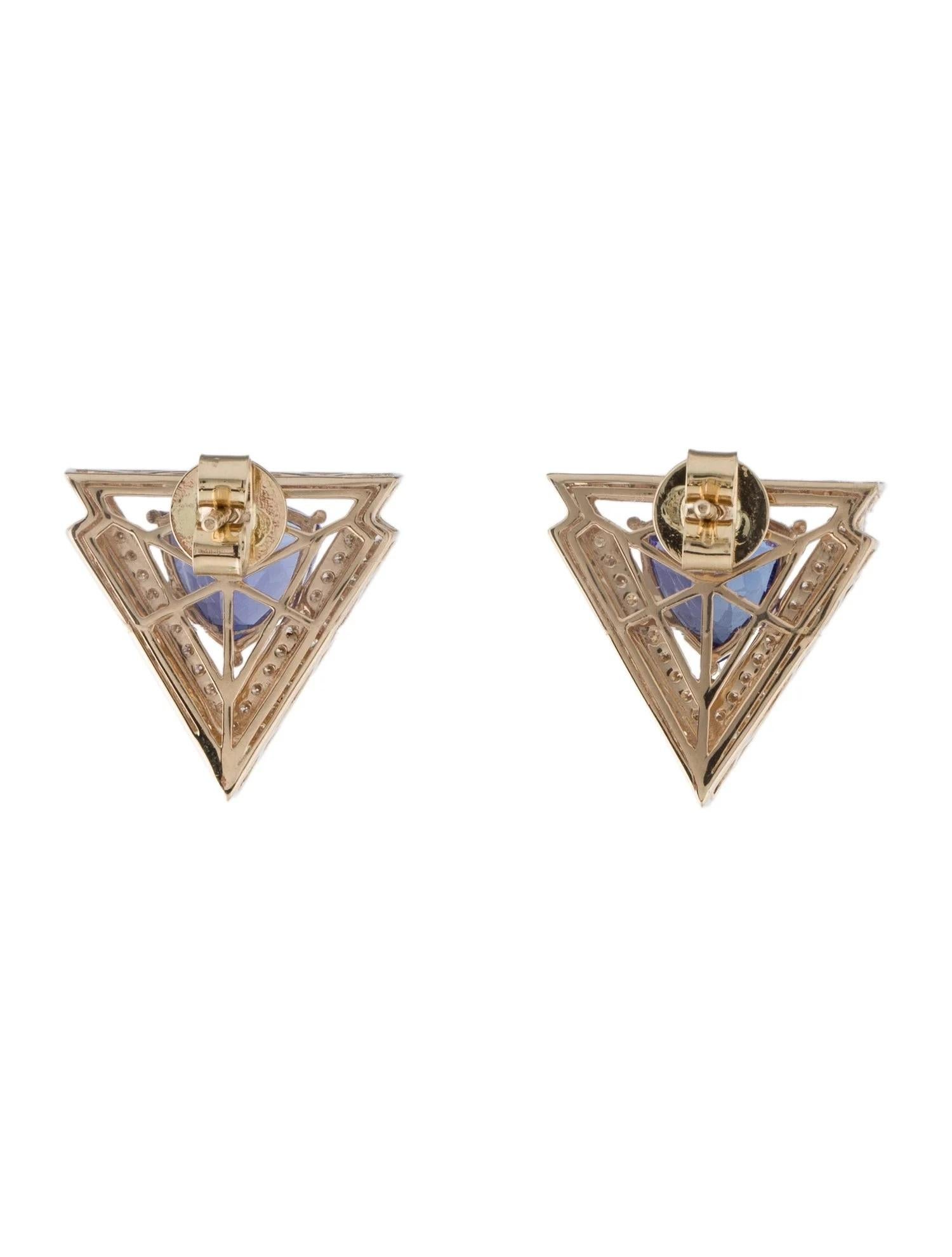 Artist 14K Yellow Gold 3.79ctw Tanzanite & 0.72ctw Diamond Stud Earrings For Sale