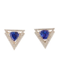 Boucles d'oreilles en or jaune 14K Tanzanite 3.79ctw et diamant 0.72ctw