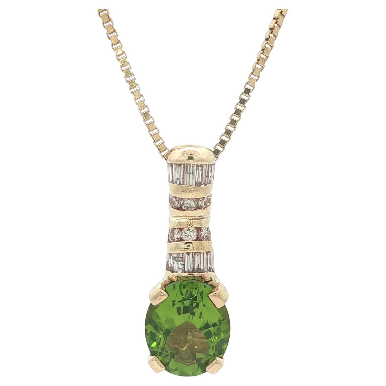 14k Yellow Gold 3.80ctw Peridot
Diamond Pendant 16" Box Chain Necklace