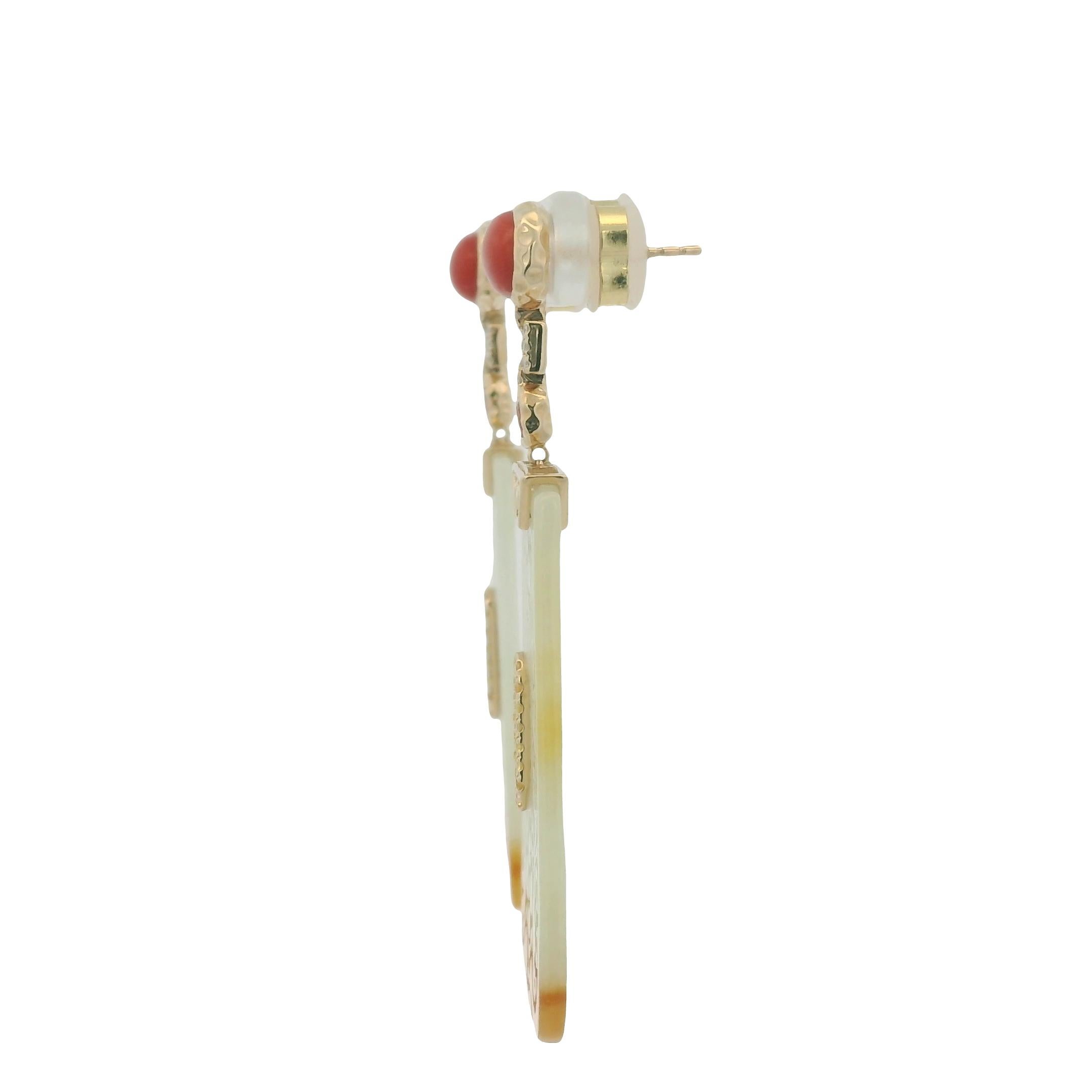 Mixed Cut 14K Yellow Gold 38.26Ct Jade Drop Earrings with Fancy Sapphires & Garnet Accents For Sale