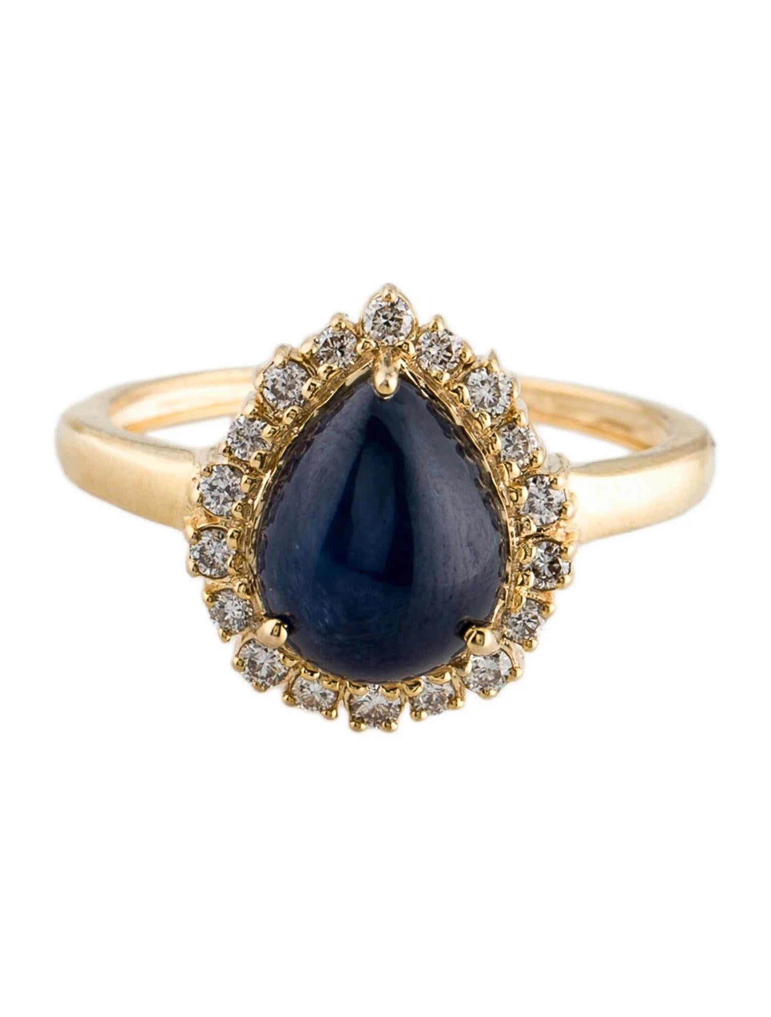 Artist 14K Yellow Gold 3.84ct Pear-Shaped Sapphire & 0.27ctw Diamond Cocktail Ring Size For Sale