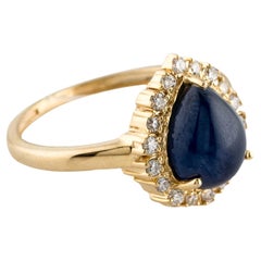 14K Yellow Gold 3.84ct Pear-Shaped Sapphire & 0.27ctw Diamond Cocktail Ring Size