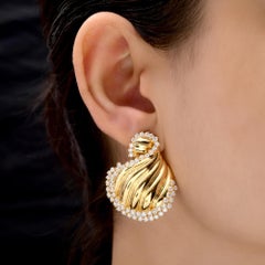 14k Yellow Gold 3.86 Carat SI Clarity HI Color Diamond Swirl Drop Earrings