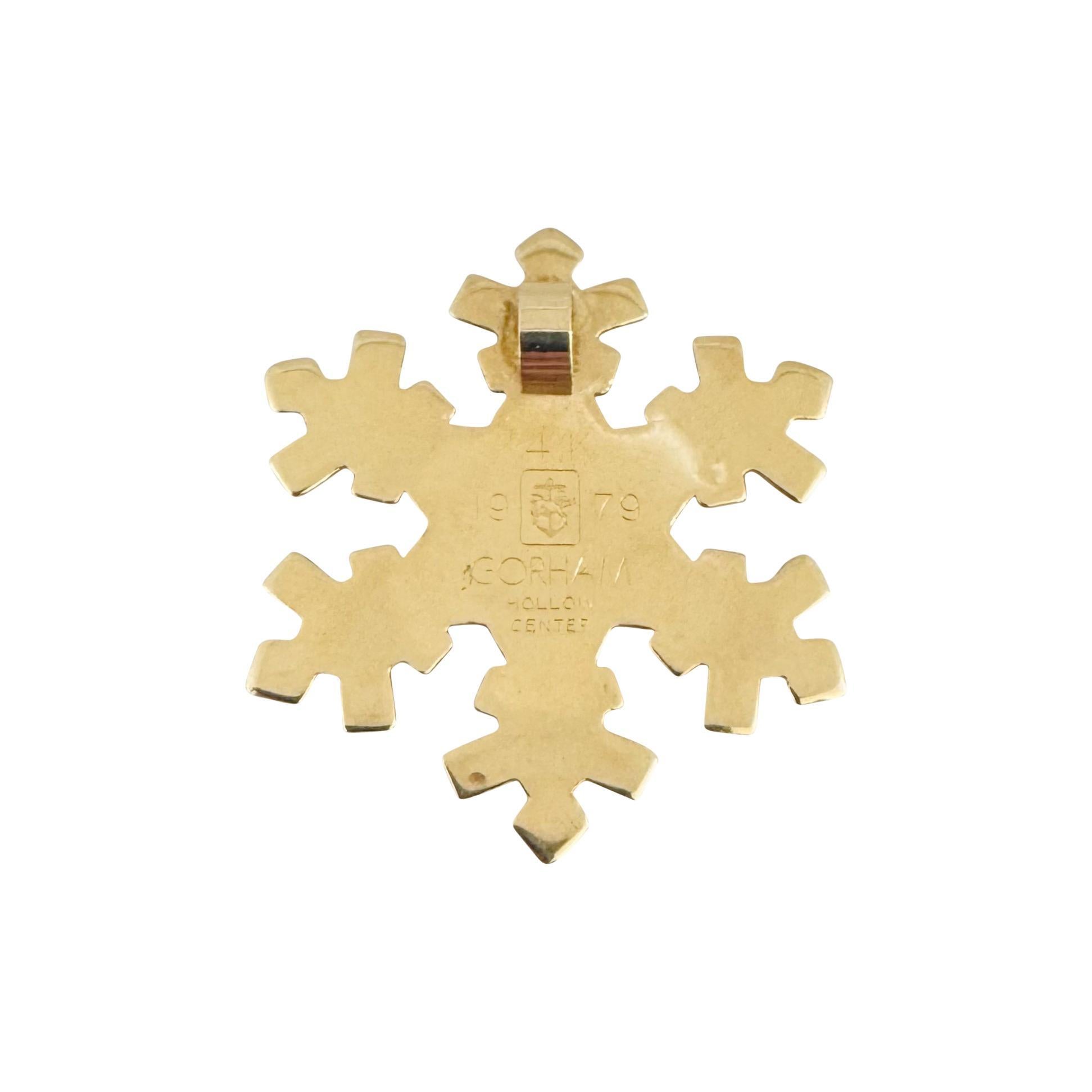 14k Yellow Gold 3.8g Vintage Gorham Hollow Snowflake Slide Pendant In Good Condition In Guilford, CT