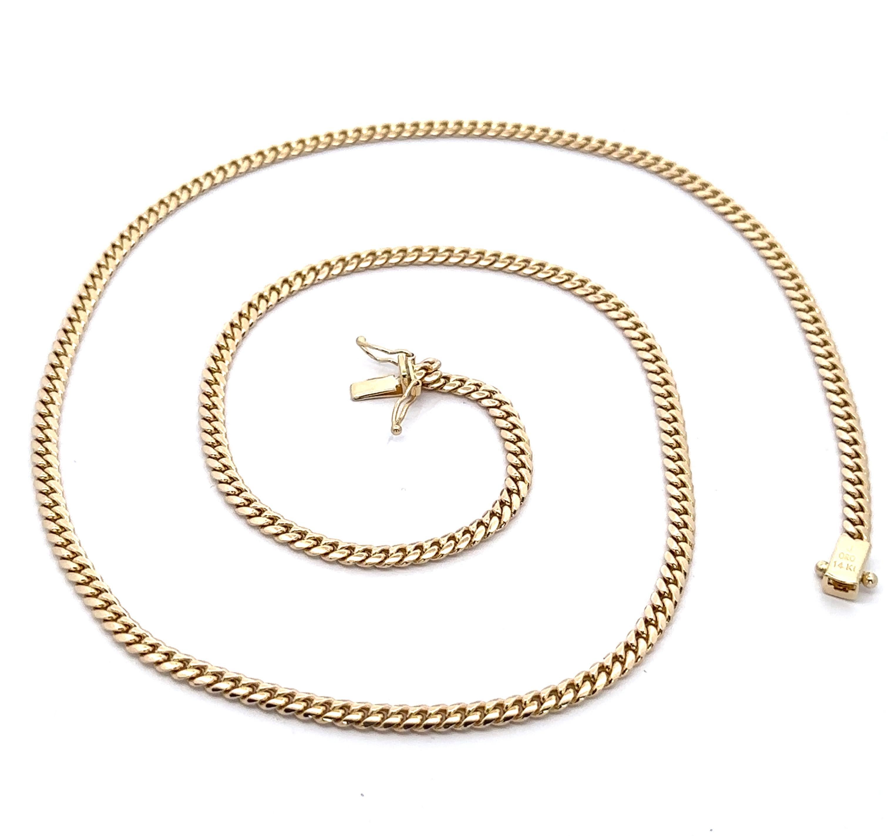 14k Yellow Gold 3.90mm Wide Cuban Curb Link Chain Necklace 24