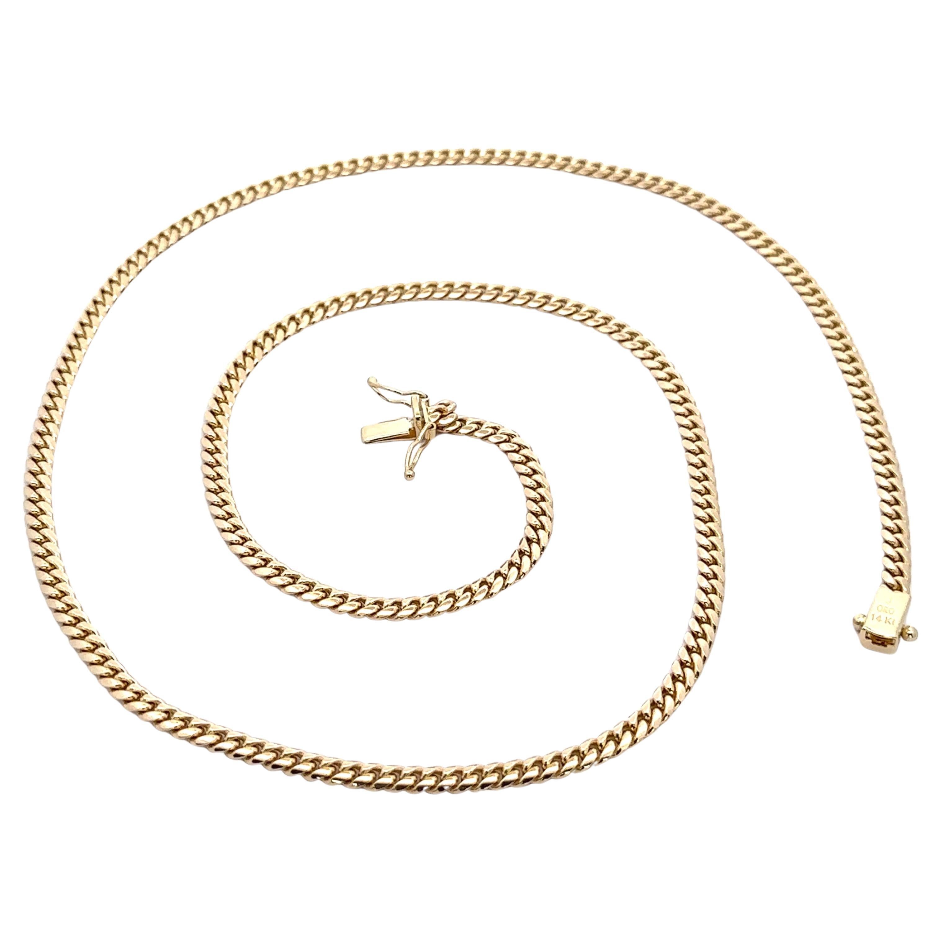 14k Yellow Gold 3.90mm Wide Cuban Curb Link Chain Necklace 24" Long For Sale