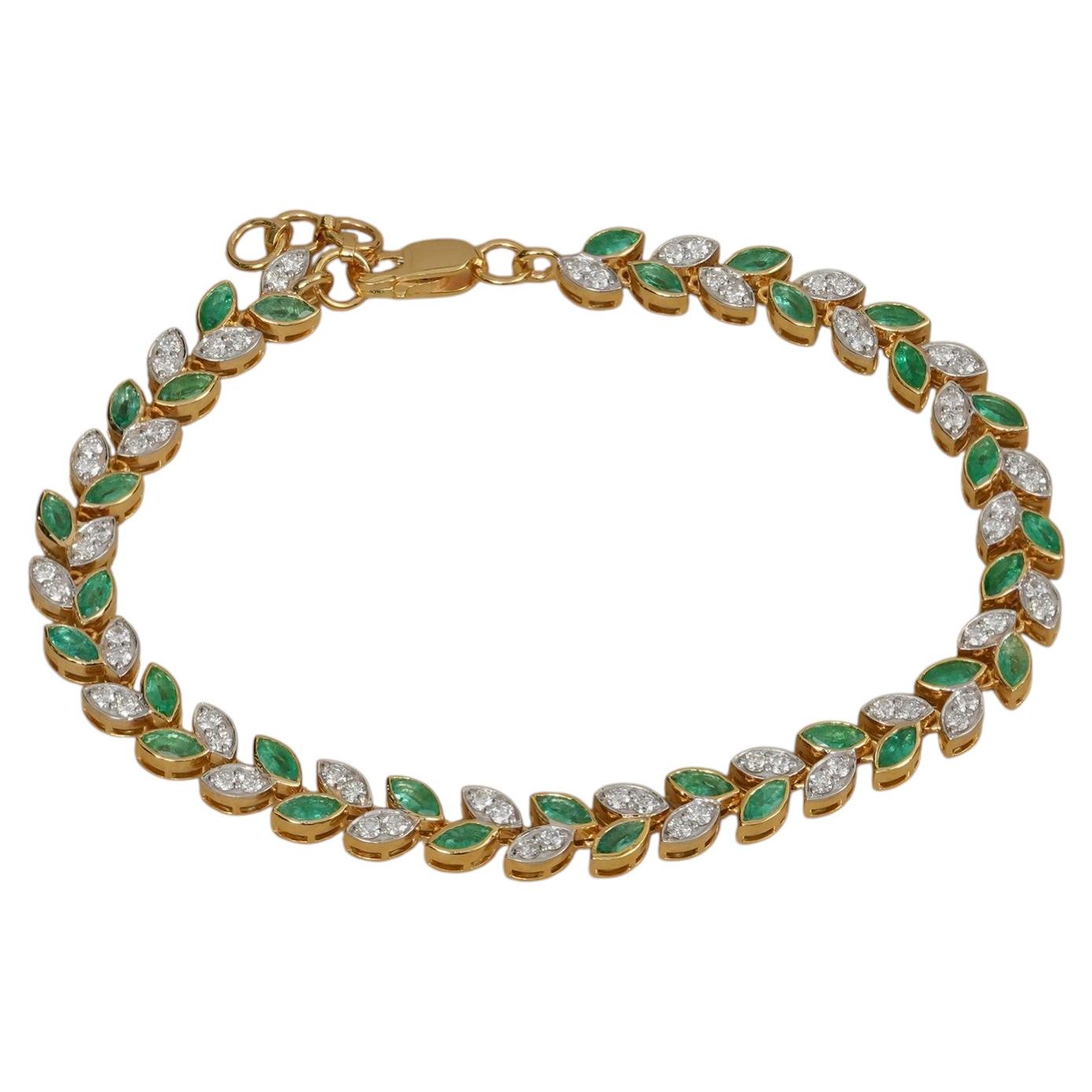 14K Gelbgold 3.97 Ct Grüner & Weißer Diamant Marquise Blatt Tennisarmband