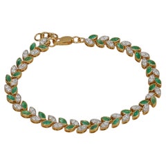 14K Yellow Gold 3.97 Ct Green & White Diamond Marquise Leaf Tennis Bracelet