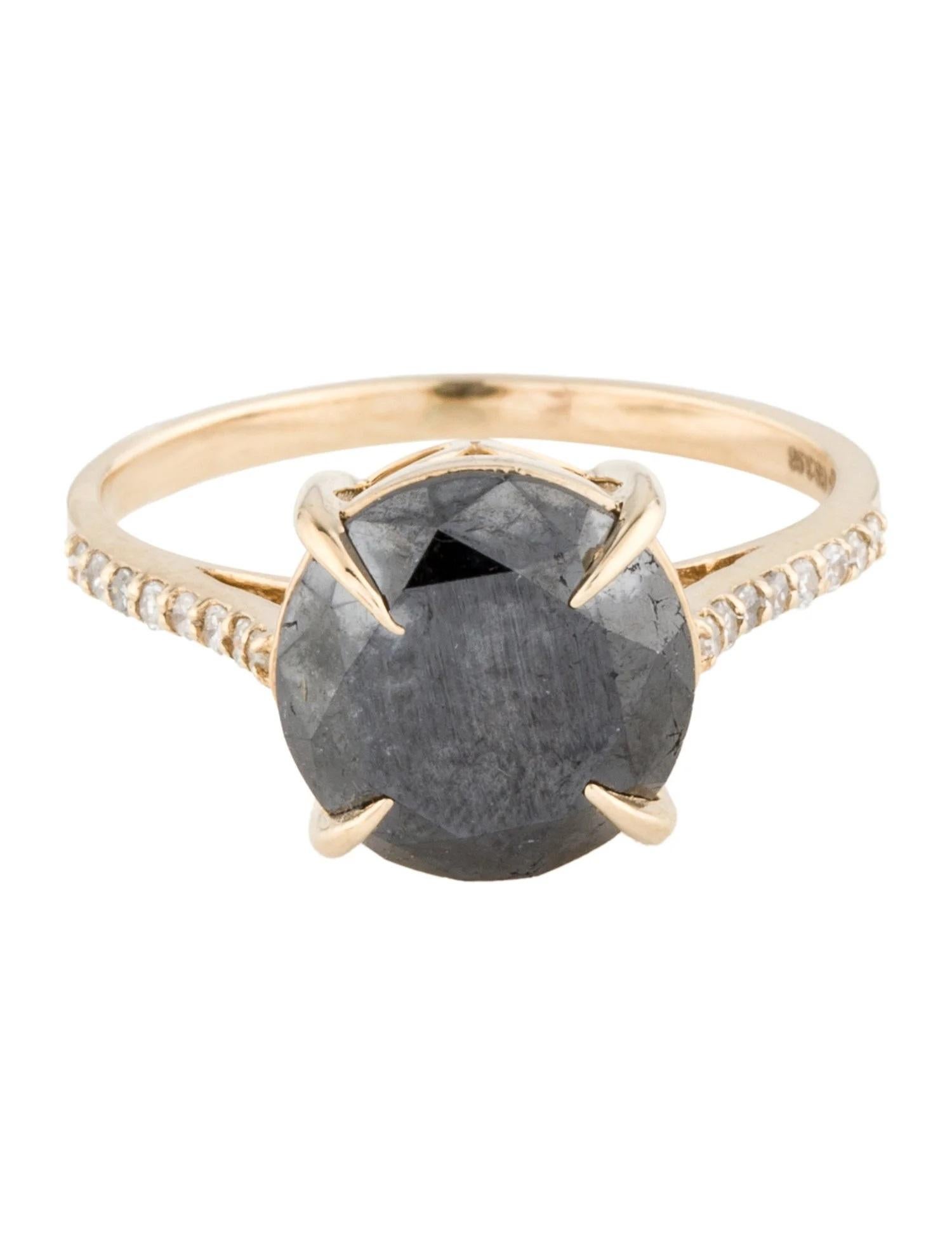 Artist 14K Yellow Gold 3.98ct Black Diamond Engagement Ring with 0.11ct Accent Diamonds