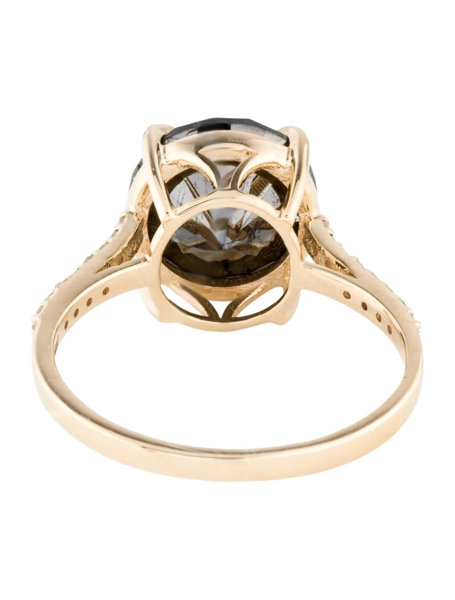 Round Cut 14K Yellow Gold 3.98ct Black Diamond Engagement Ring with 0.11ct Accent Diamonds