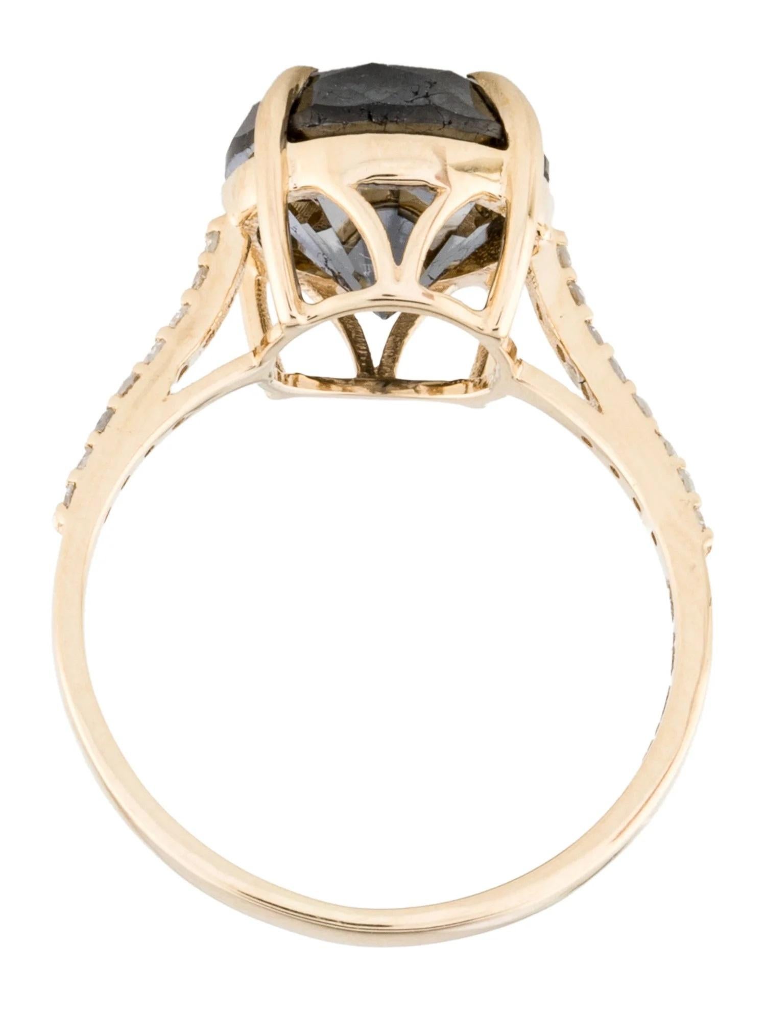 14K Yellow Gold 3.98ct Black Diamond Engagement Ring with 0.11ct Accent Diamonds In New Condition In Holtsville, NY