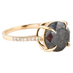 14K Yellow Gold 3.98ct Black Diamond Engagement Ring with 0.11ct Accent Diamonds
