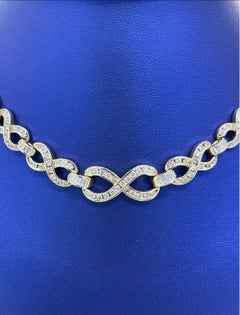 14k Yellow Gold 3ct Round & Baguette Diamond Infinity Link Necklace
