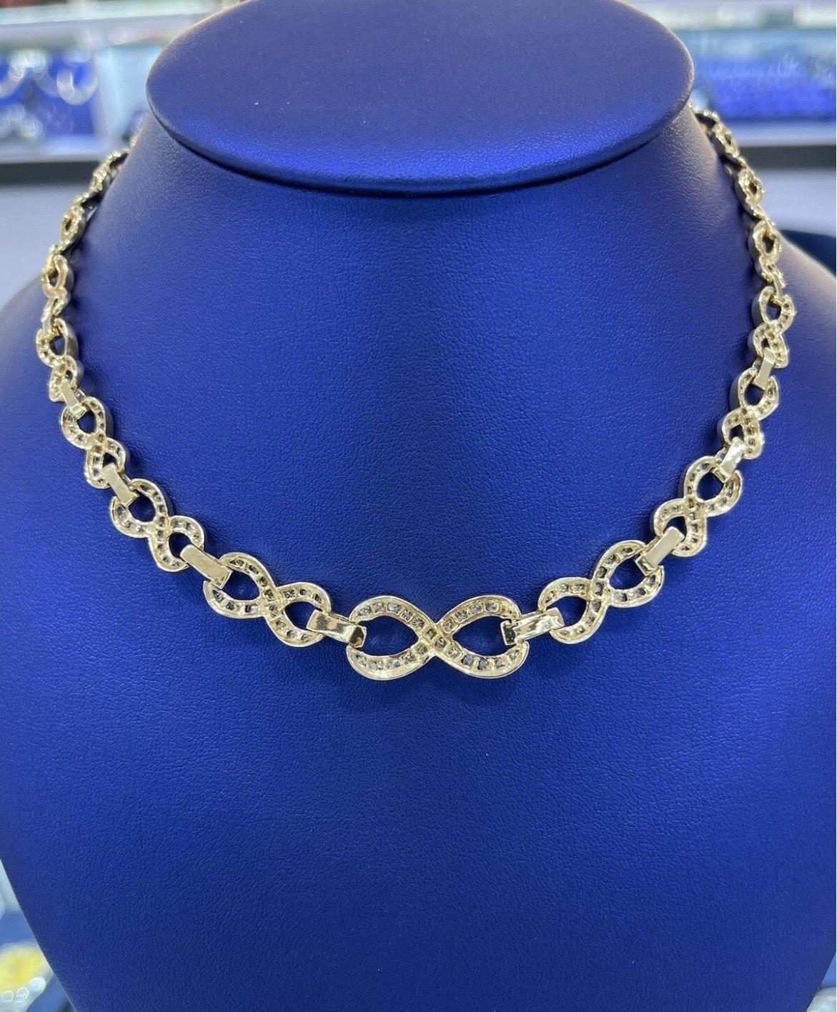 Collana A Link in oro giallo 14k con diamanti tondi e baguette da 3 carati in vendita 2