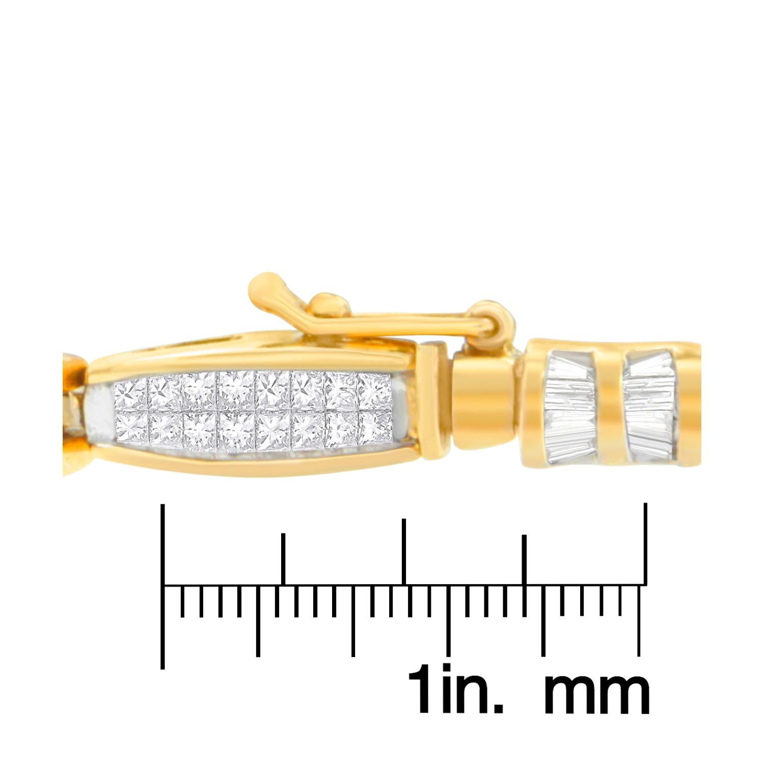Bracelet de tennis en or jaune 14k avec diamants baguette et princesse de 3ct TDW Neuf - En vente à New York, NY