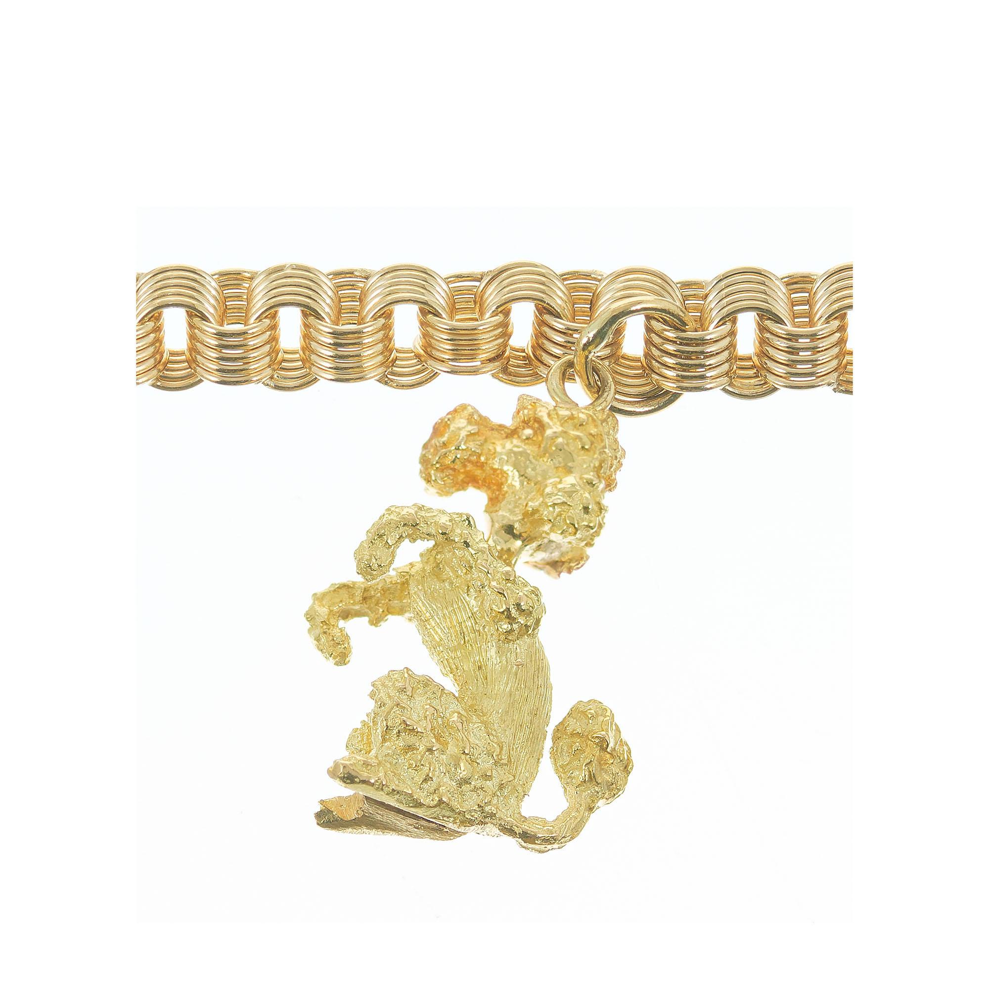 14k Gelbgold 3D Pudel-Charm-Gliederarmband Damen im Angebot