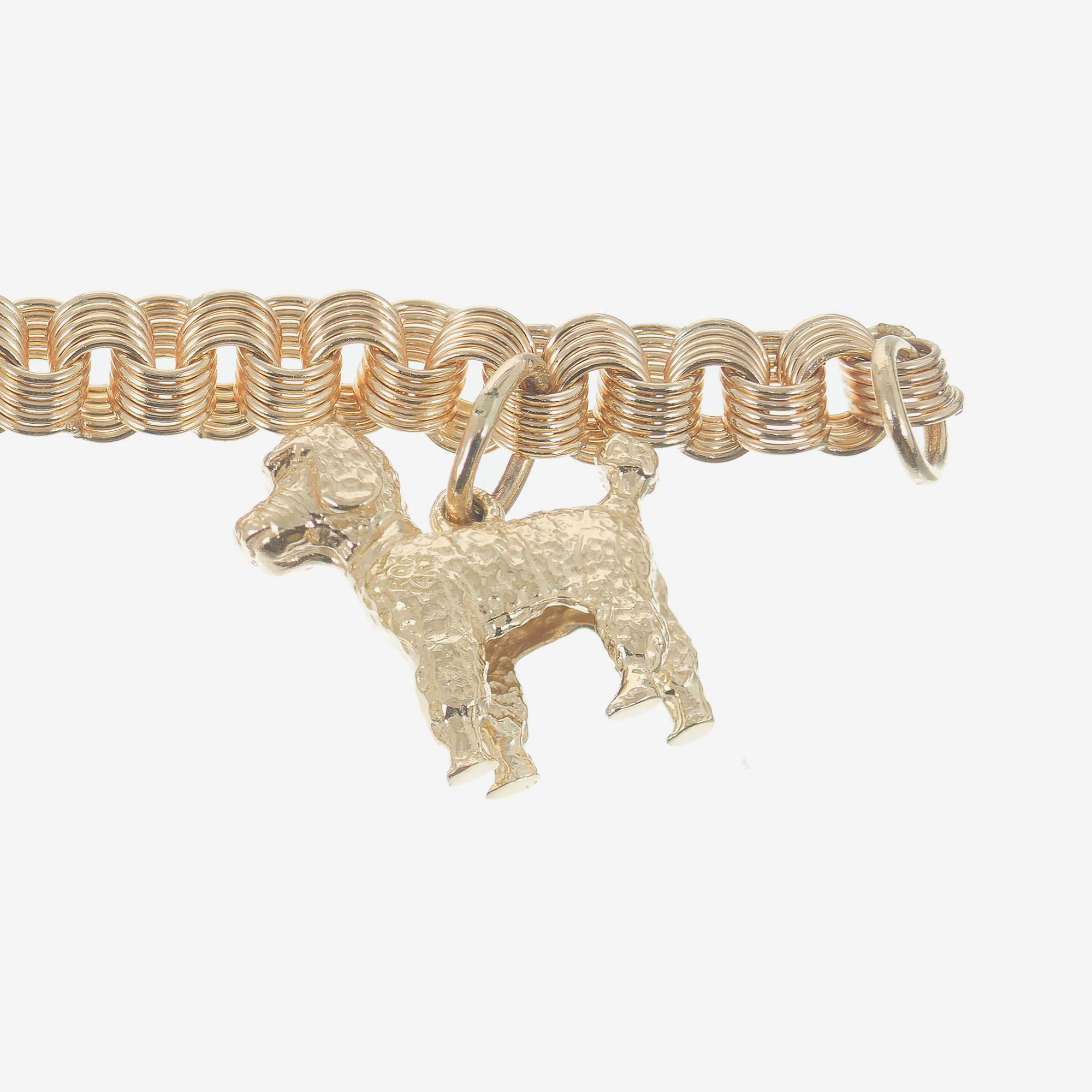 14k Yellow Gold 3D Poodle Charm Link Bracelet In Good Condition For Sale In Stamford, CT