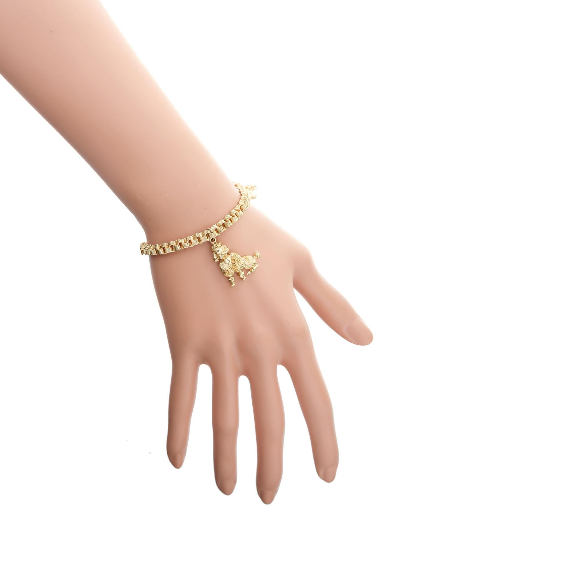 14k Yellow Gold 3D Poodle Charm Link Bracelet For Sale 1
