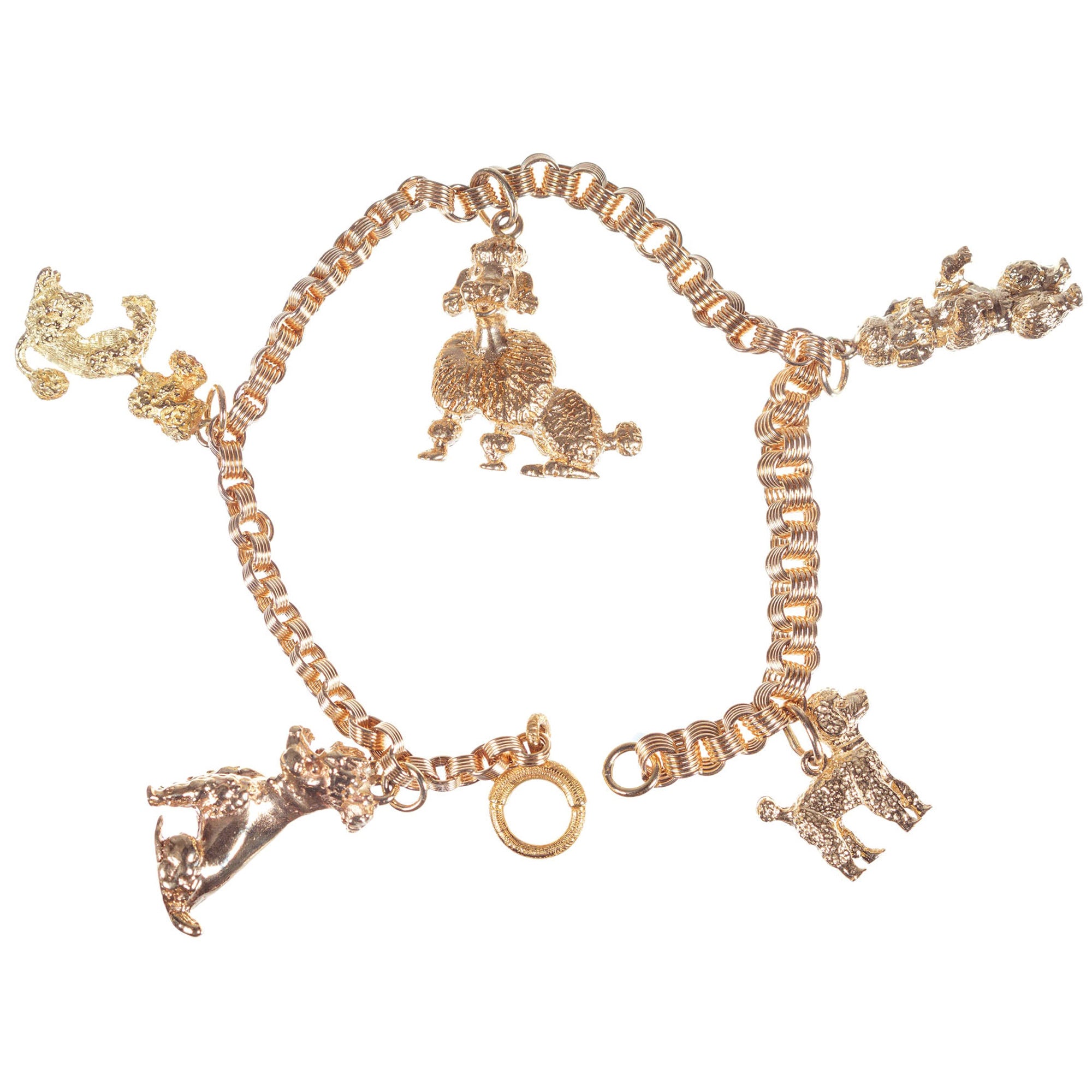 Bracciale A Link con Charm Barboncino 3D in oro giallo 14k