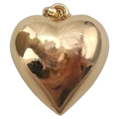 14K Yellow Gold 3D Puffy Heart Pendant #17438 For Sale