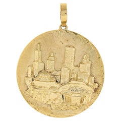 14k Yellow Gold 3D Raised City of Chicago View Large Medallion Charm Pendant