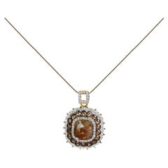 14K Yellow Gold 4 1/5 Carat Fancy Color Diamond Triple Halo Pendant Necklace