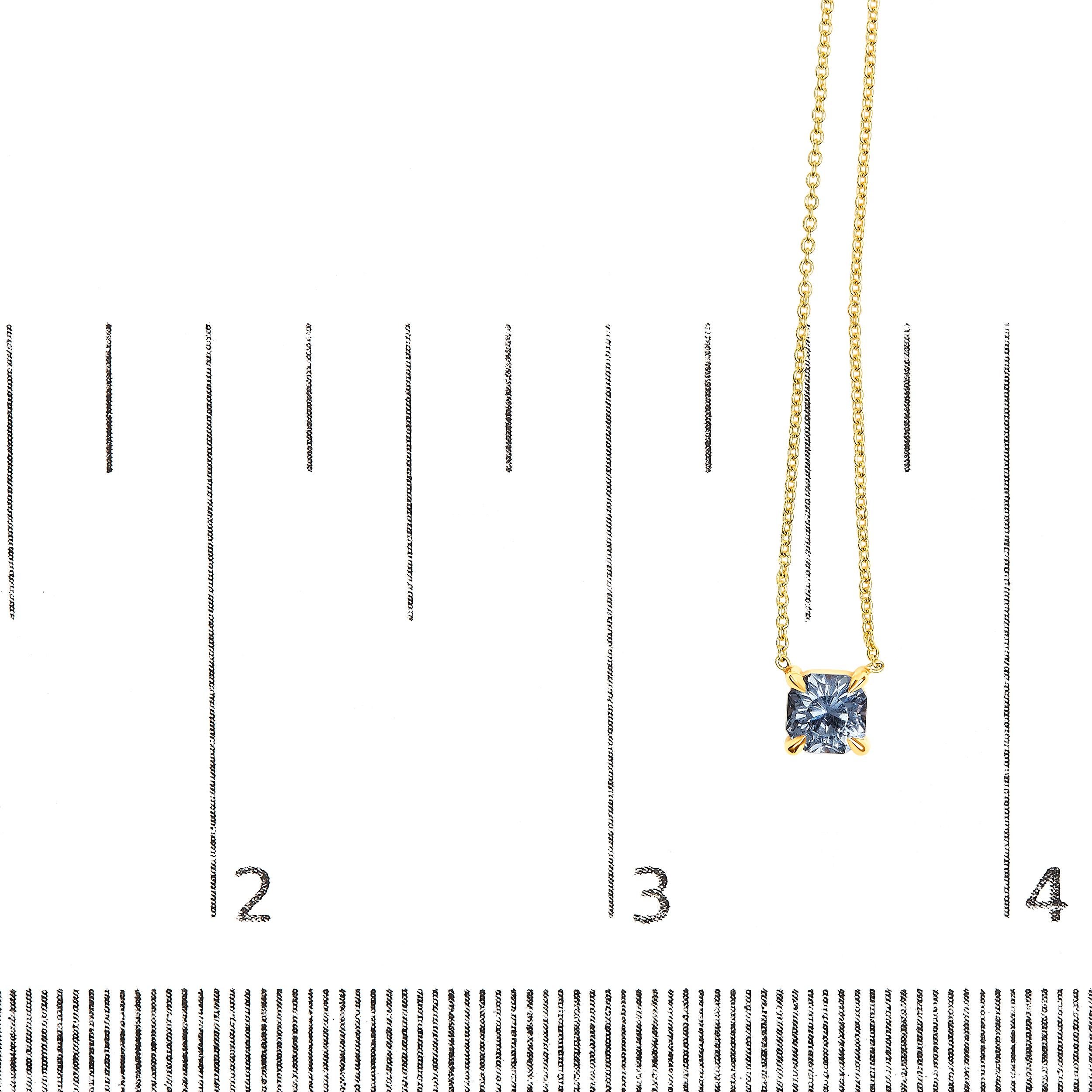 14K Yellow Gold 4/5 Carat Cushion Cut Blue Sapphire Solitaire Pendant Necklace In New Condition For Sale In New York, NY