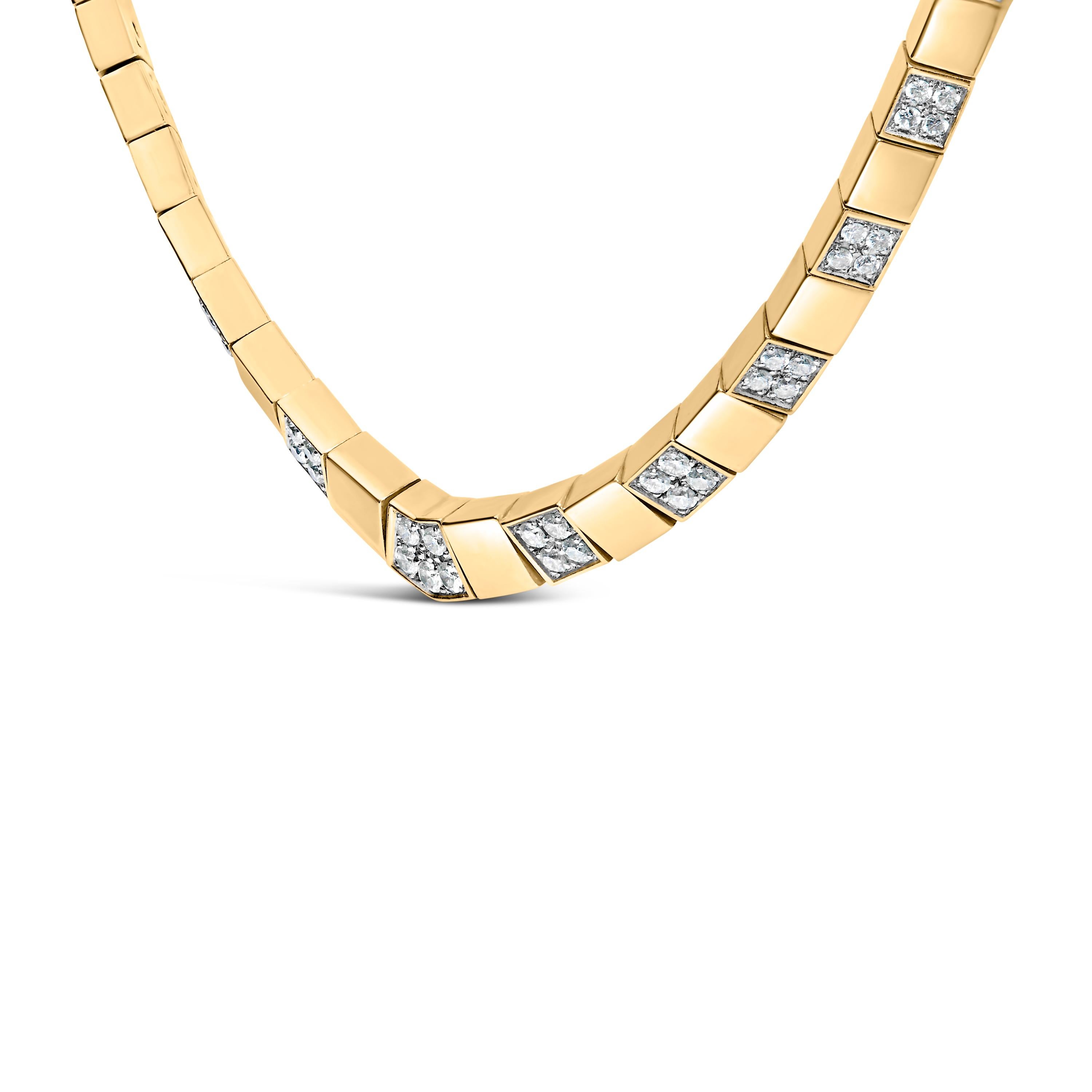 Moderne Collier à maillons 3,5 mm en or jaune 14 carats serti de diamants 4/5 carats en vente