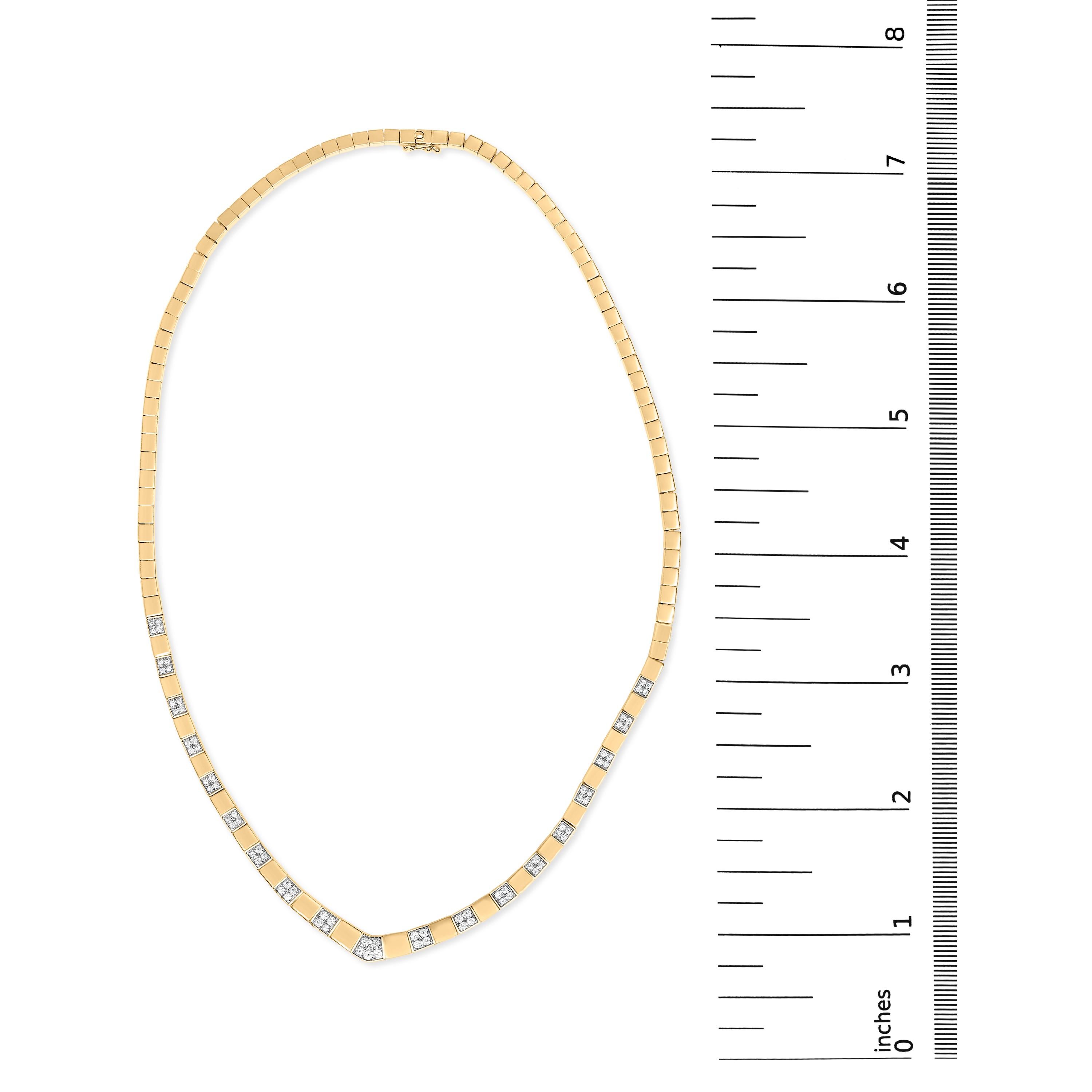 Taille ronde Collier à maillons 3,5 mm en or jaune 14 carats serti de diamants 4/5 carats en vente