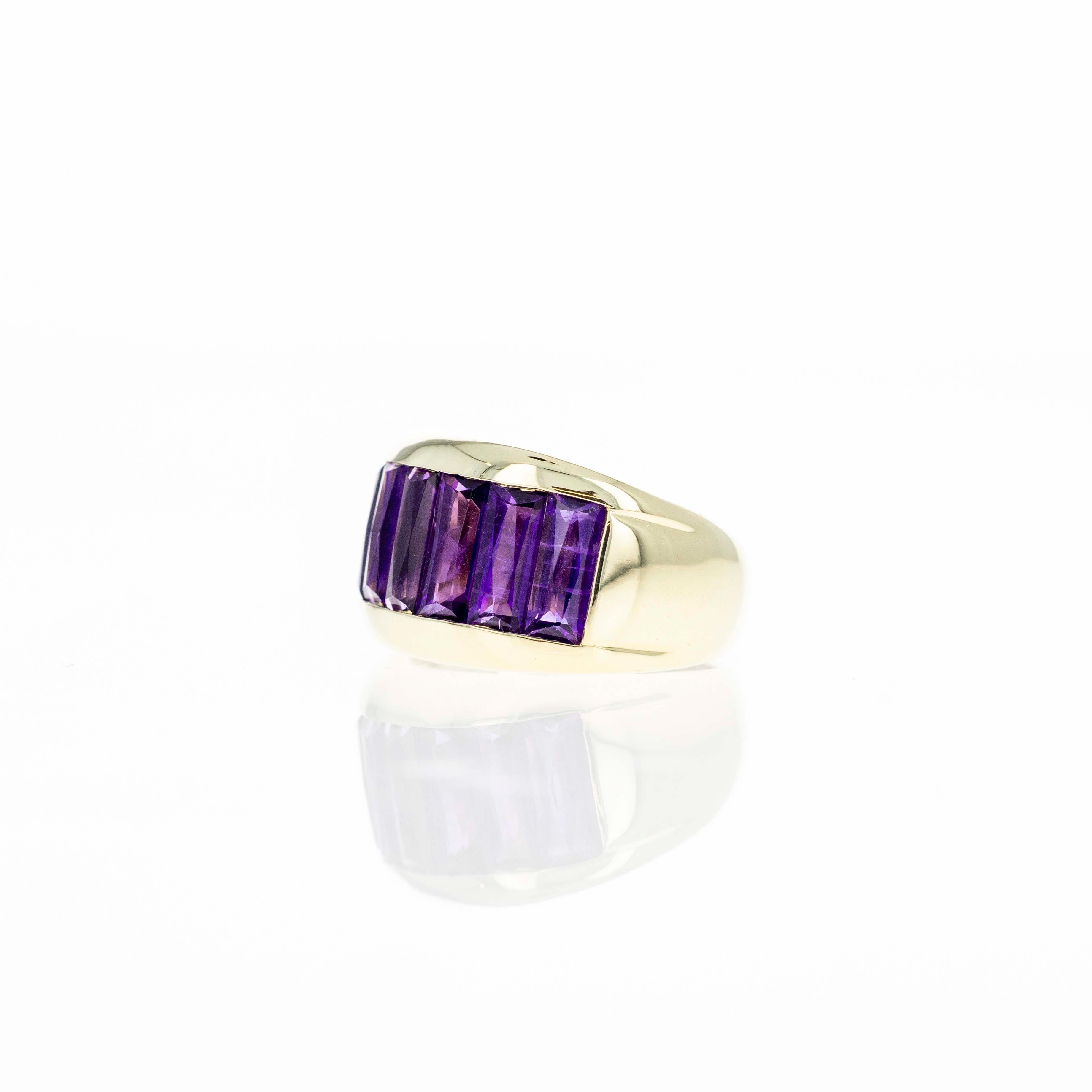 14 Karat Gelbgold 4 Karat Amethyst Chunky Band für Damen oder Herren im Angebot