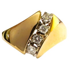 14k Yellow Gold 4 Diamond Linear Modern Ring with Appraisal