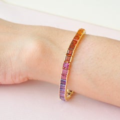 Pulsera Orgullo Línea Tenis Oro Amarillo 14K 4 MM Piedras Arcoiris talla cuadrada