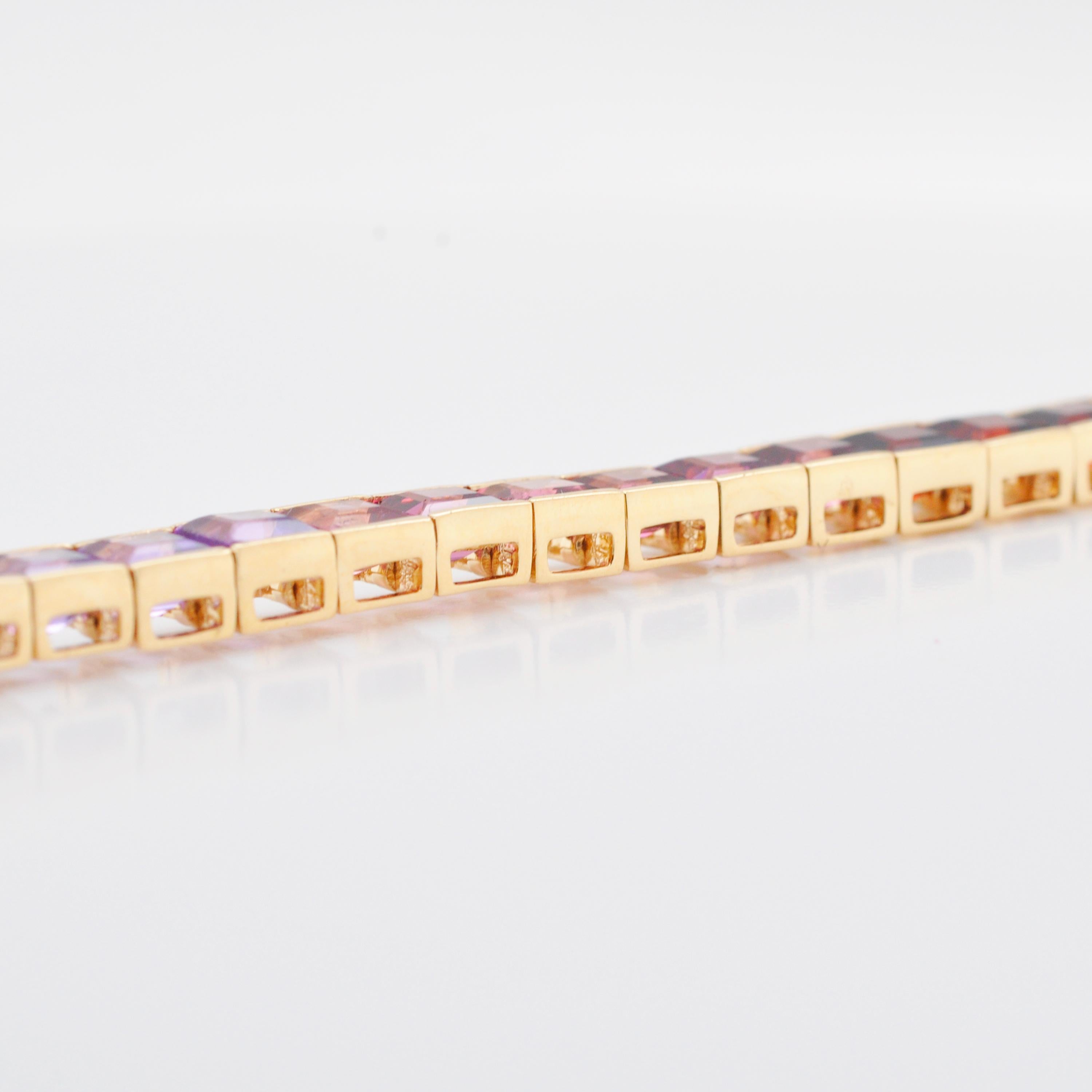 Oro giallo 14K 4 MM Gemme Arcobaleno Taglio Quadrato Bracciale Tennis Line Pride in vendita 1