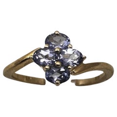 Or jaune 14 carats ~ 4 tanzanites ovales ~ Bague ~ Taille 7