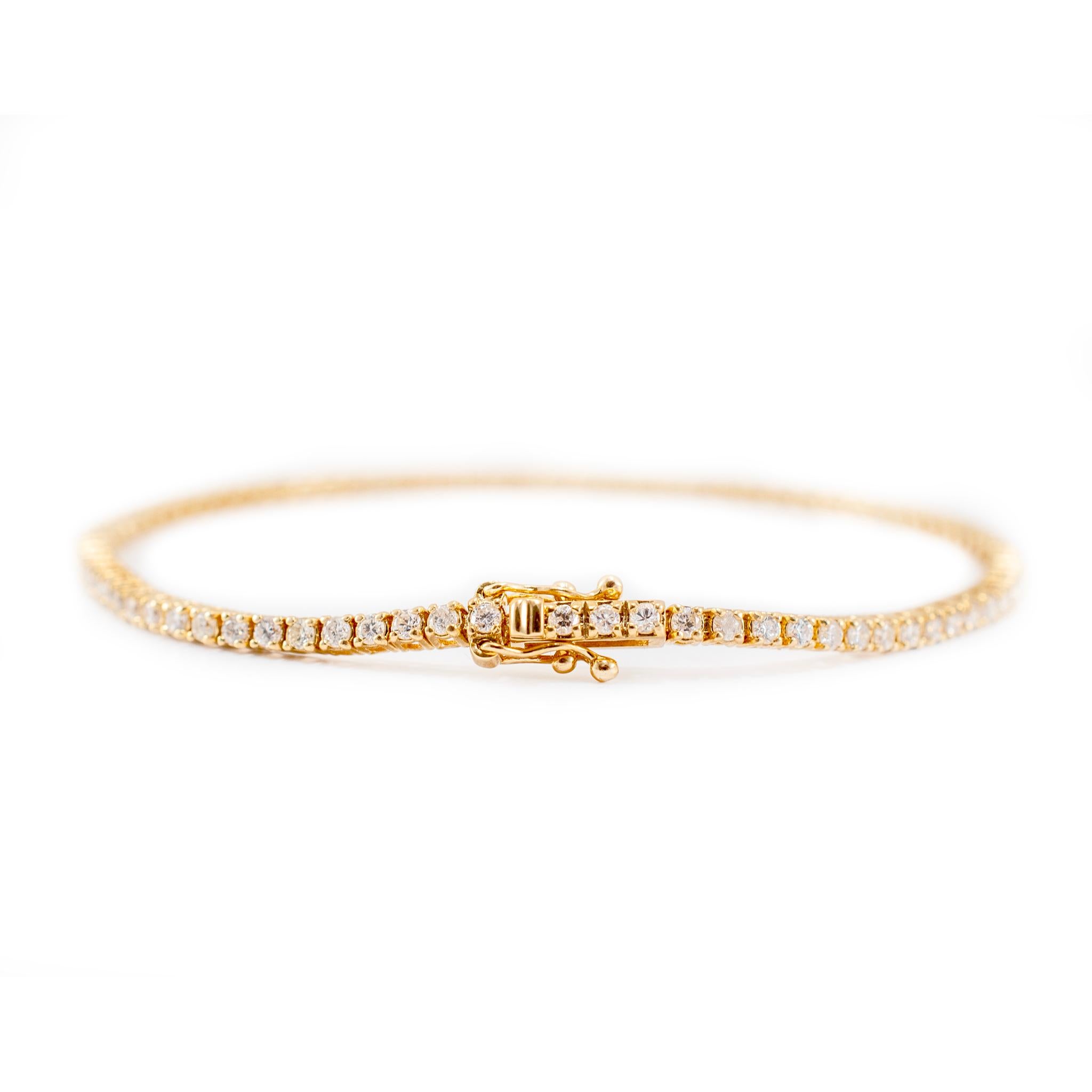 14K Gelbgold 4-Zinken 1,57 Karat Diamant-Tennisarmband (Rundschliff) im Angebot