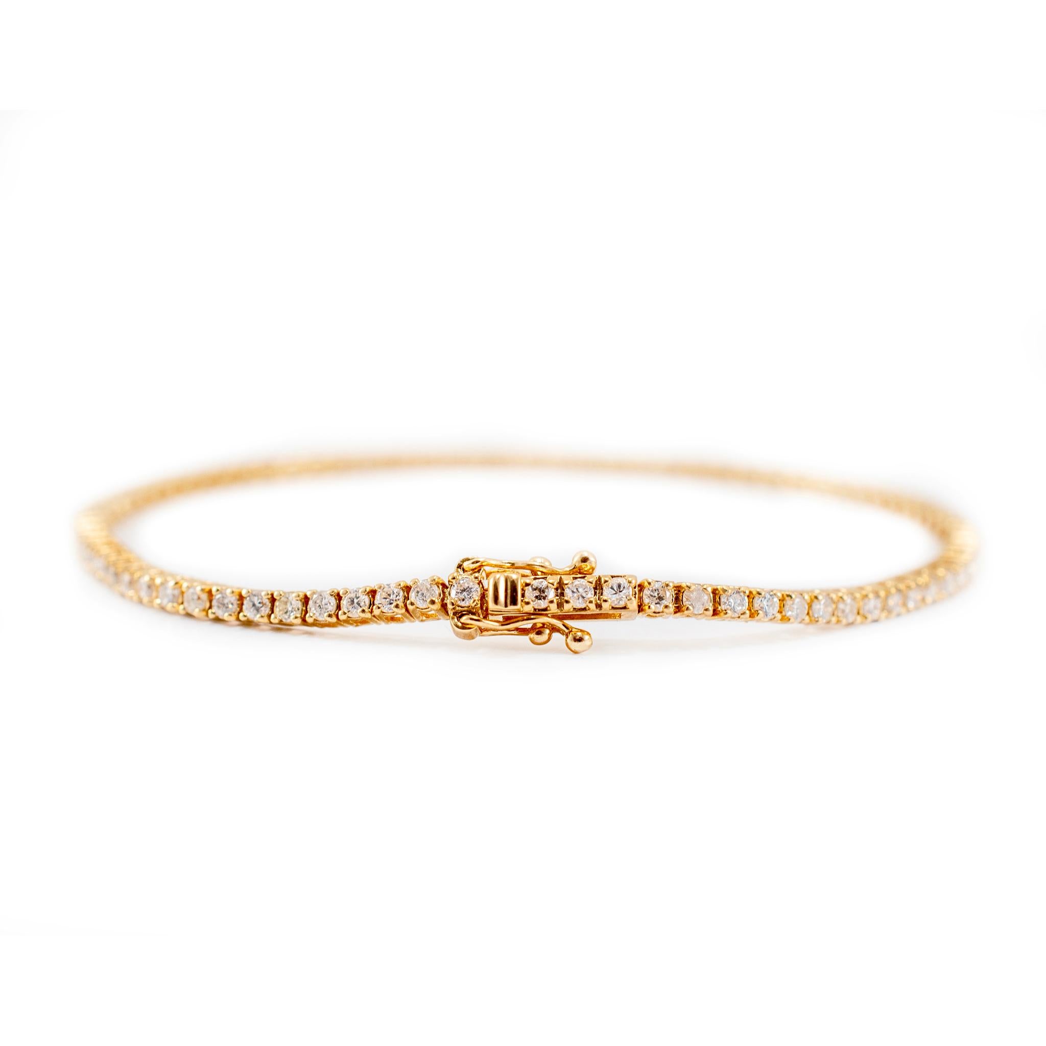 14K Gelbgold 4-Zinken 1,57 Karat Diamant-Tennisarmband (Rundschliff) im Angebot