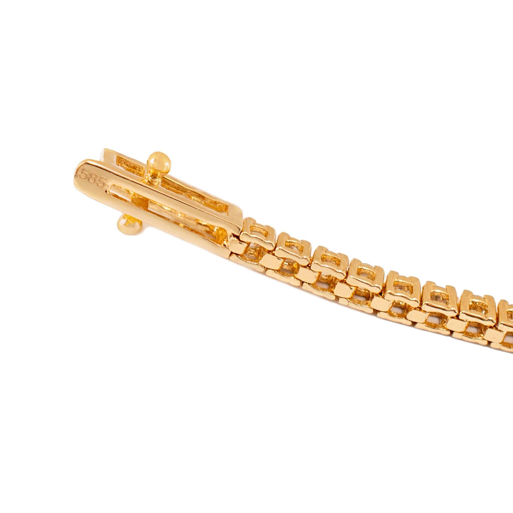 14K Gelbgold 4-Zinken 1,57 Karat Diamant-Tennisarmband im Zustand „Hervorragend“ im Angebot in Houston, TX