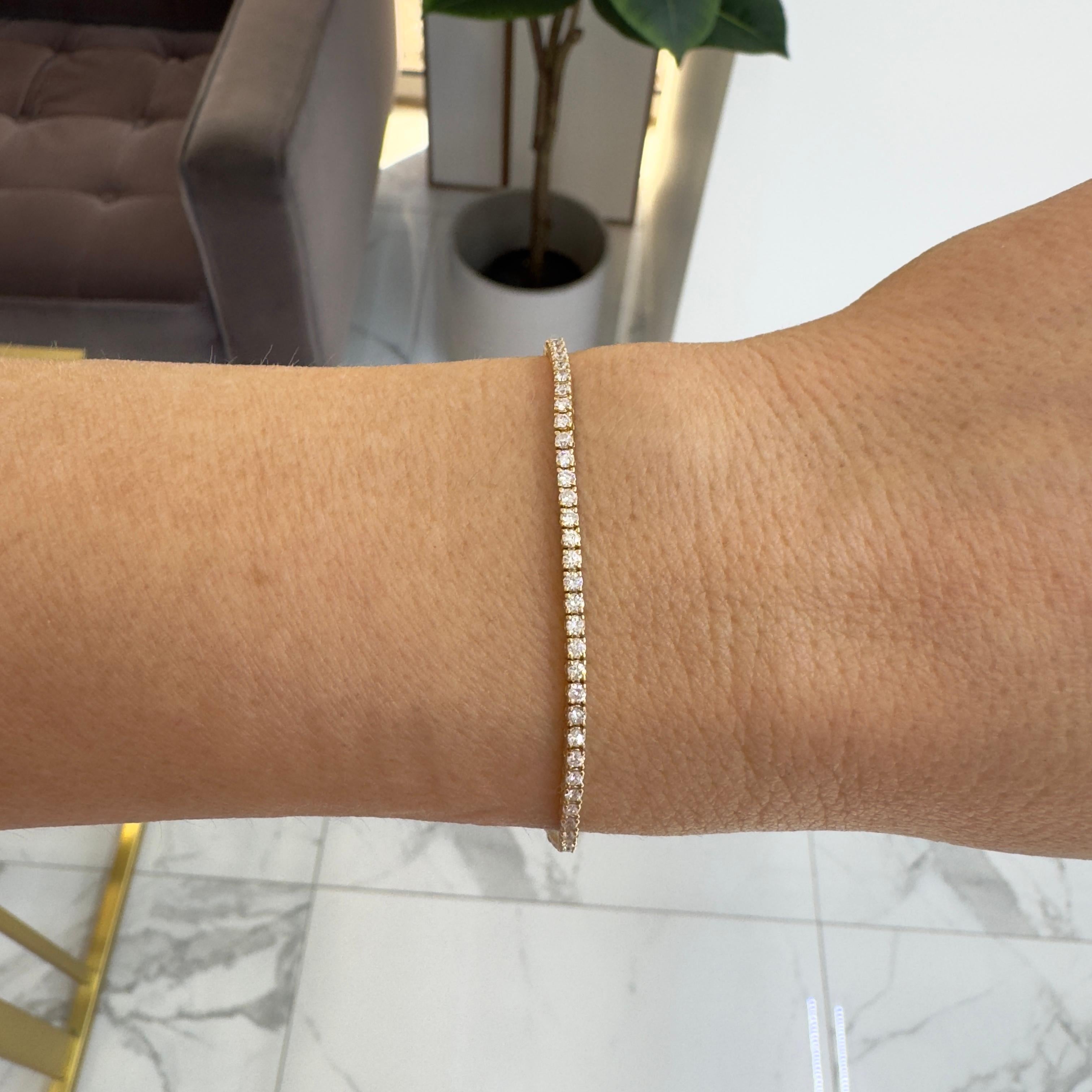 14K Gelbgold 4-Zinken 1,57 Karat Diamant-Tennisarmband Damen im Angebot