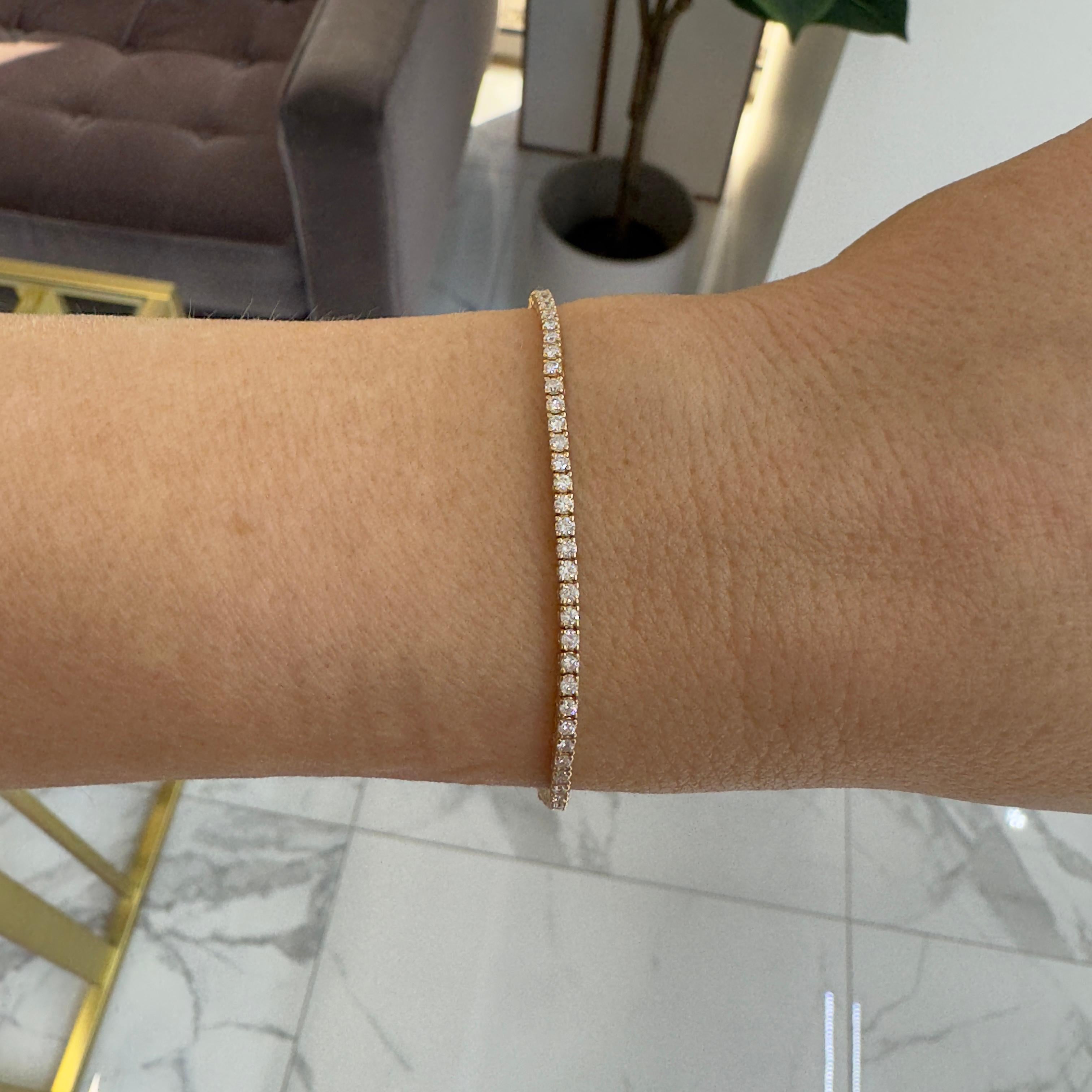 Femenino o masculino Pulsera de tenis de oro amarillo de 14 quilates con 4 puntas y 1,57 quilates de diamantes en venta