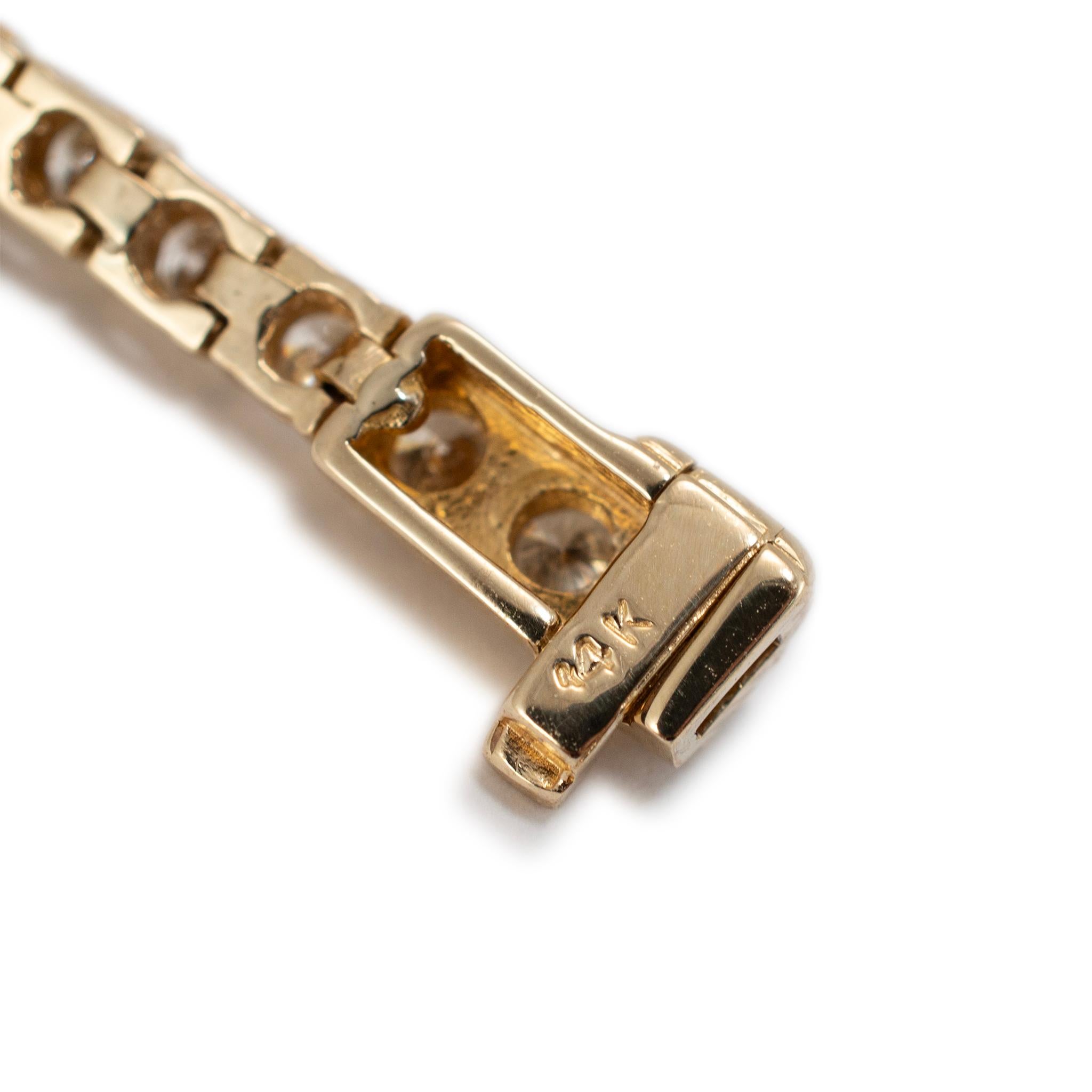 14K Yellow Gold 4-Prong 3.60ct Diamond Tennis Bracelet In Excellent Condition In Houston, TX