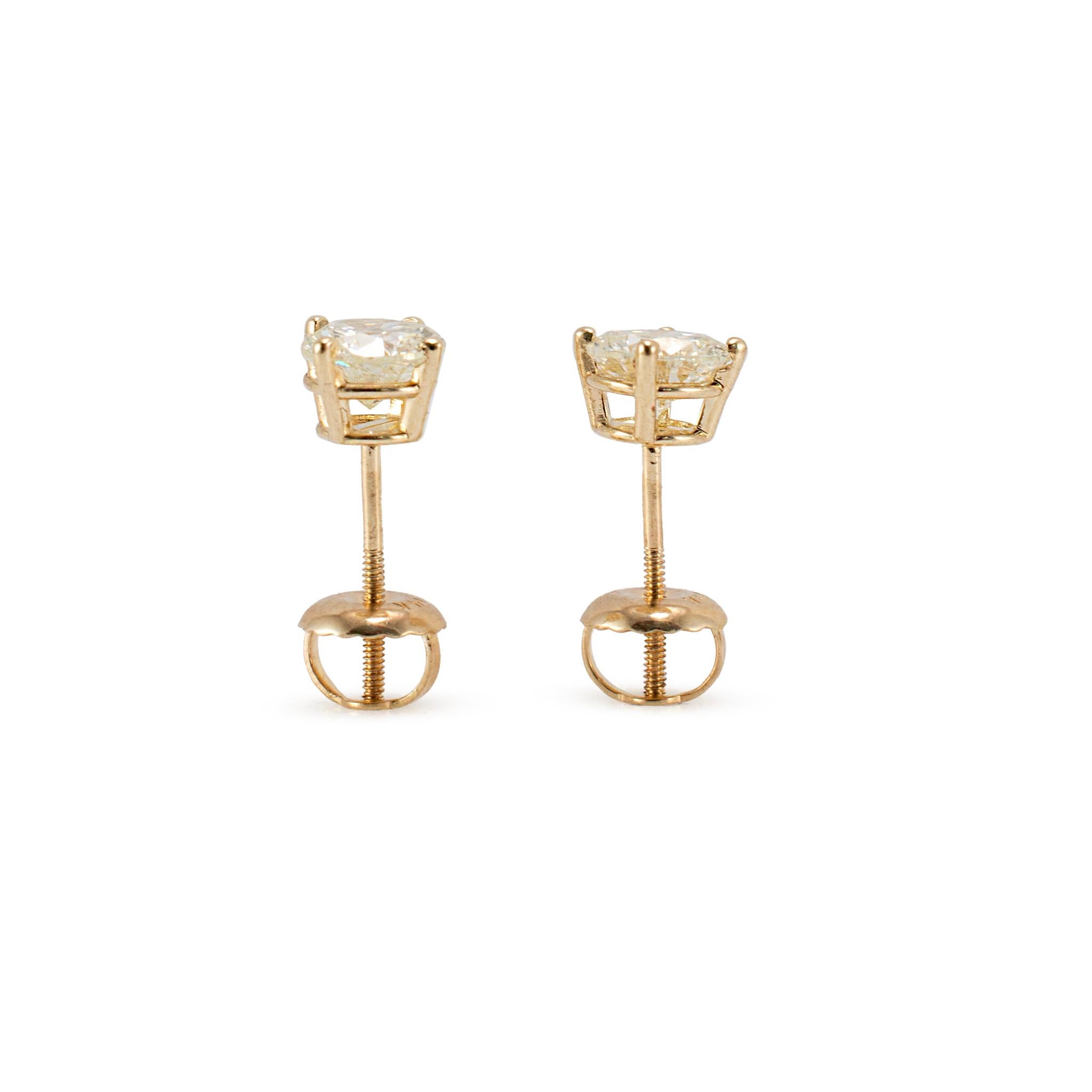 Boucles d'oreilles en or jaune 14K à 4 branches vissées avec 1.03ct de diamant Excellent état - En vente à Houston, TX