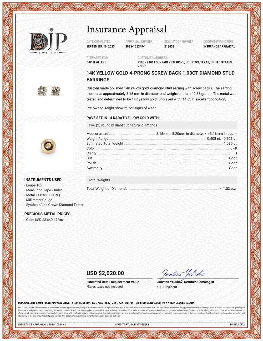 Boucles d'oreilles en or jaune 14K à 4 branches vissées avec 1.03ct de diamant en vente 3